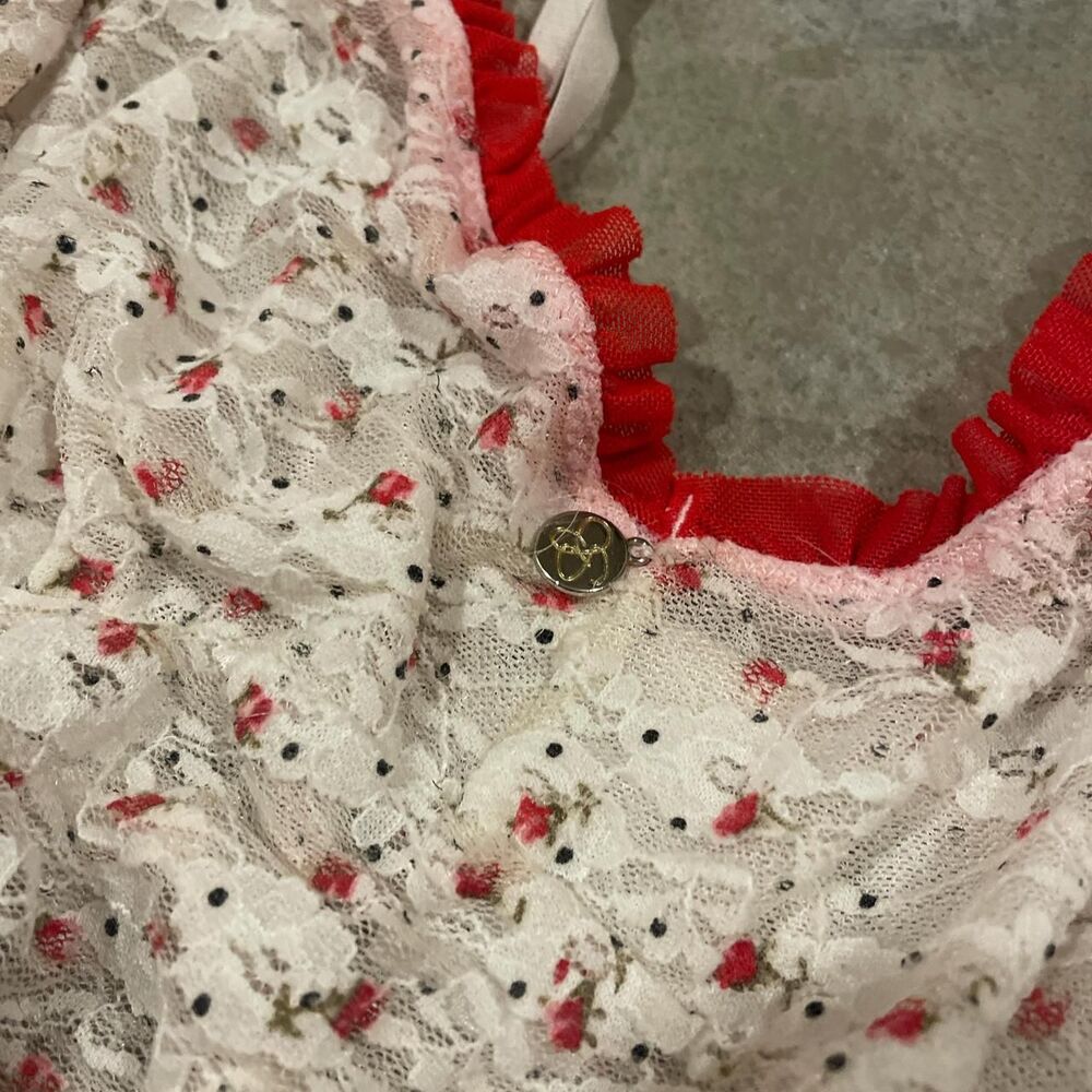 vintage jessica simpson white red floral lace tiered fairy slip dress size large - Picture 3 of 7